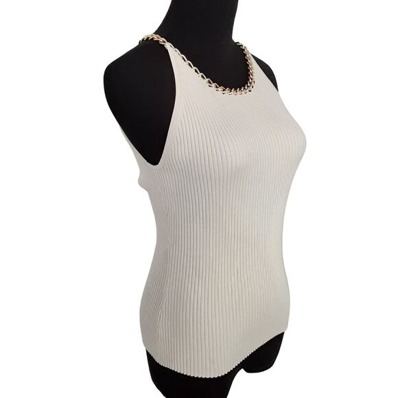 August Silk Blend Ribbed Knit Tank Top Gold Chain Womens S Mob Wife Bodycon - Picture 1 of 12
